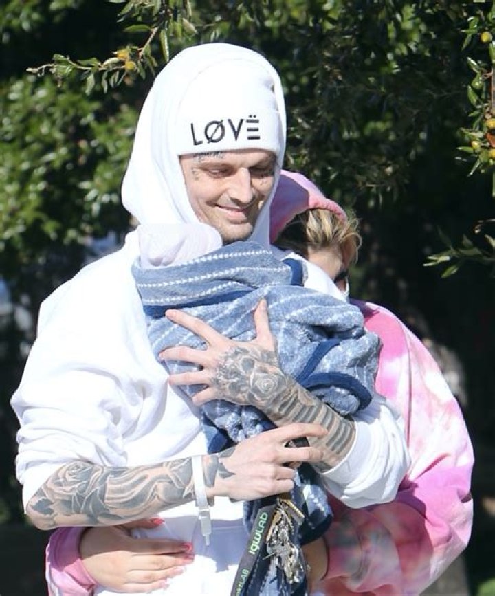 Aaron Carter Cuddles Newborn Baby Boy Prince After Split With Fiancée Melanie Martin — Photo
