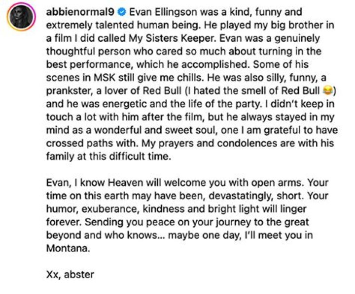 Abigail Breslin Pays Tribute to Evan Ellingson – Hollywood Life