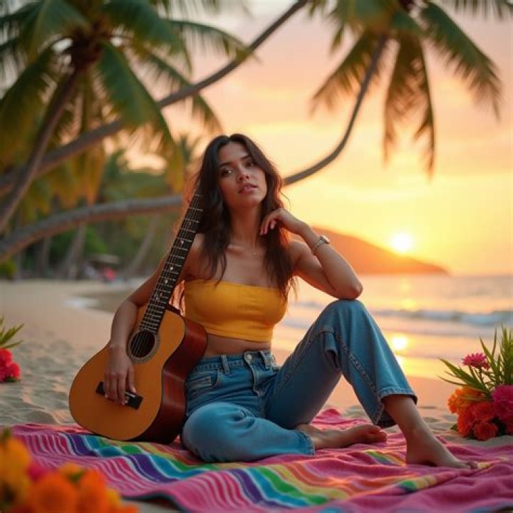 Camila Cabello Catches Beach Sunset In Black & Purple Stripe Bikini: Photos