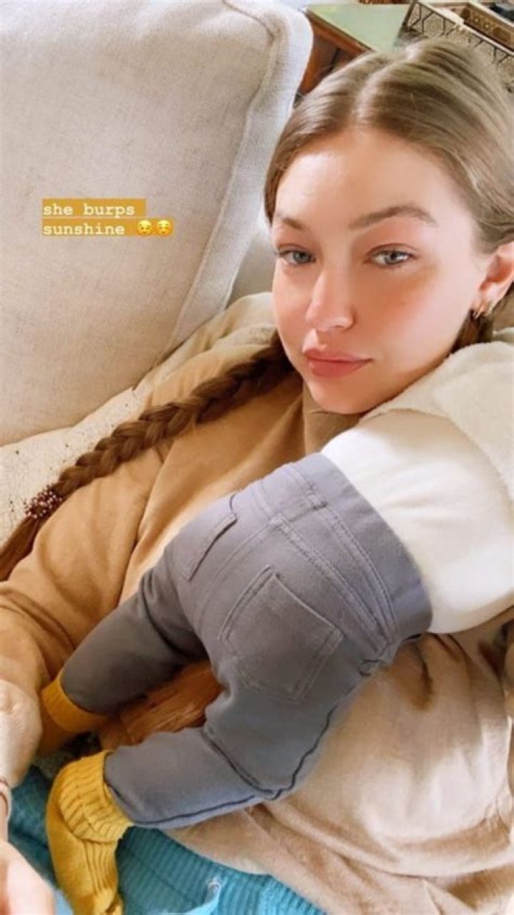 Gigi Hadid Cuddles Her 1 Month Old Baby Girl In New Pic & Jokes She ‘Burps Sunshine’