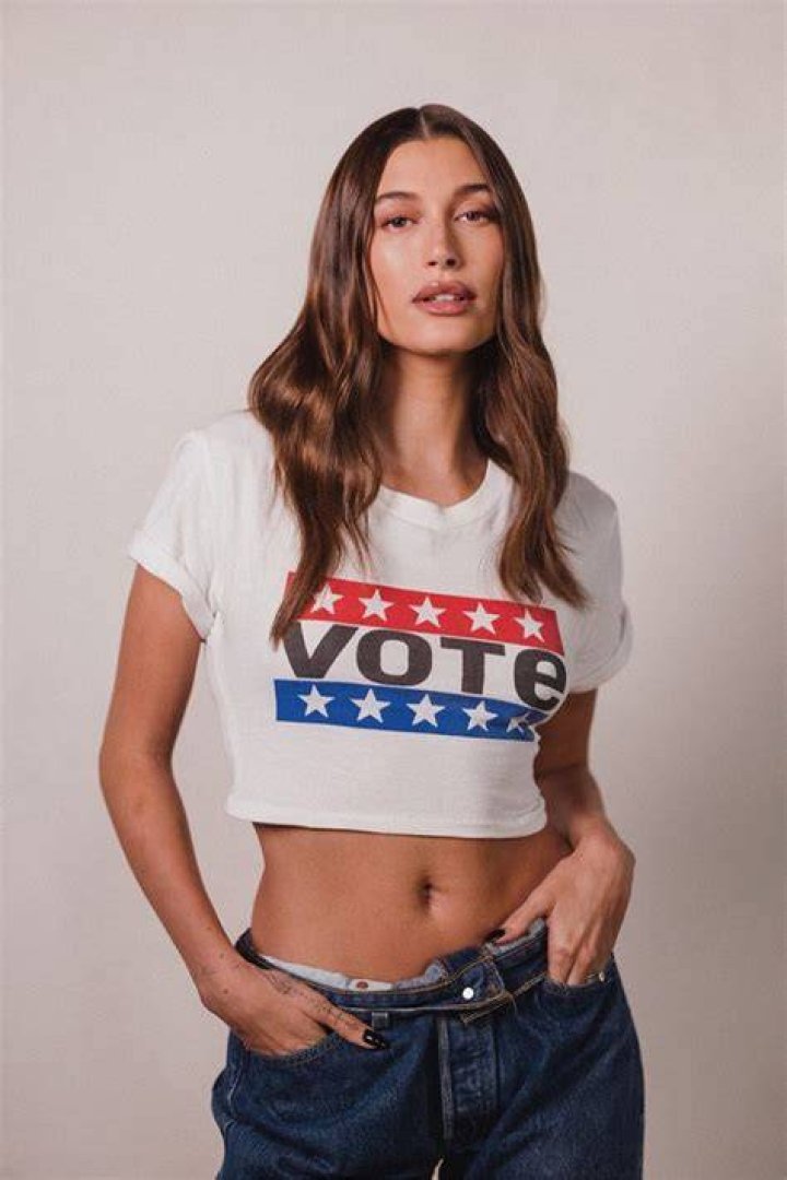 Hailey Bieber Rocks ‘Vote’ Crop Top For New Levi’s Campaign Ahead Of Midterm Elections: Photos