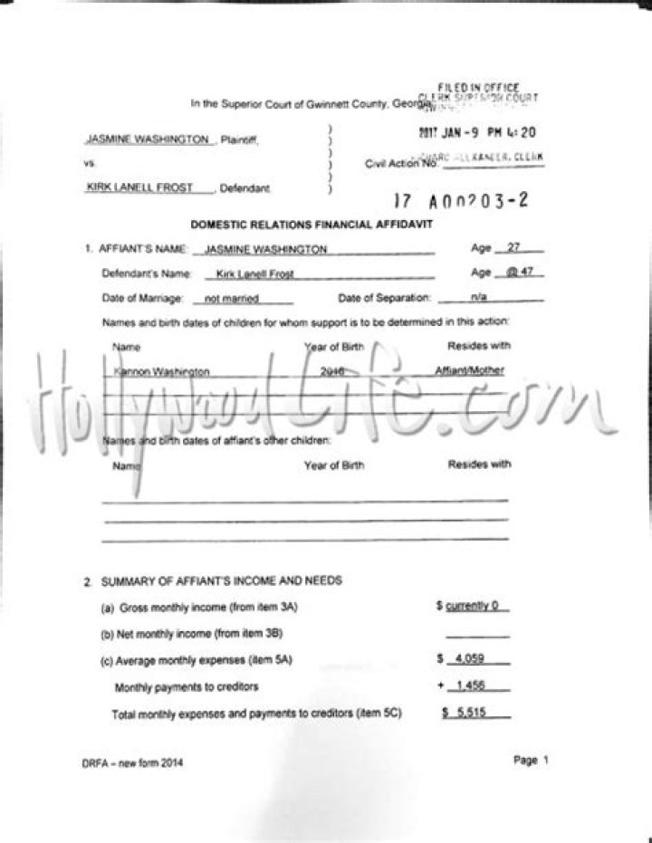 Jasmine Washington Vs. Kirk Frost Financial Demand Court Docs