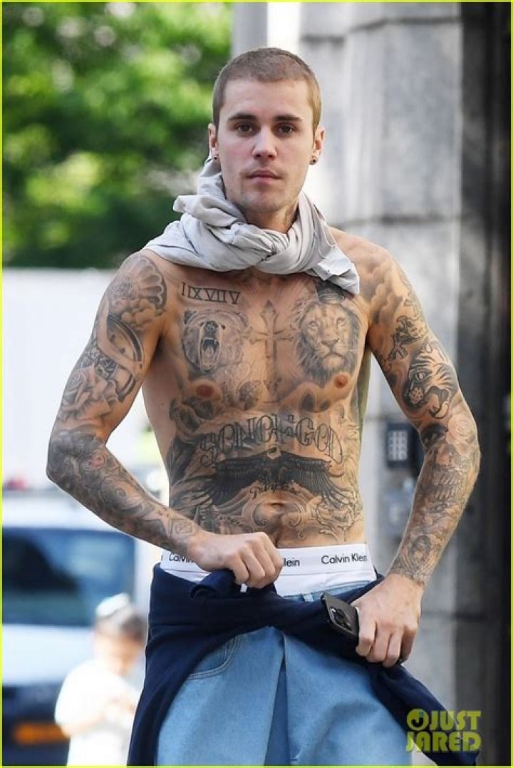 Justin Bieber Goes Shirtless & Shows Off His Chest Tattoos In A Studio With Wife Hailey Baldwin