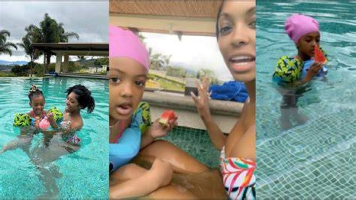 Porsha Williams Rocks Plunging Swimsuit & Cradles Baby Pilar In The Pool – Pics