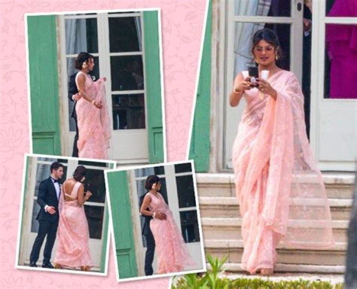 Priyanka Chopra Dazzles In Pink, Lace Saree At Joe Jonas & Sophie Turner’s Wedding