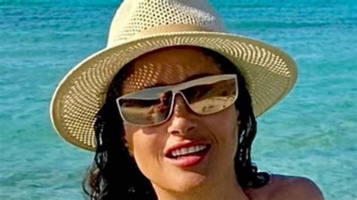Salma Hayek, 51, Challenging Liz Hurley, 53, As Ultimate Bikini Queen In Sexy Navy Suit? — Pics